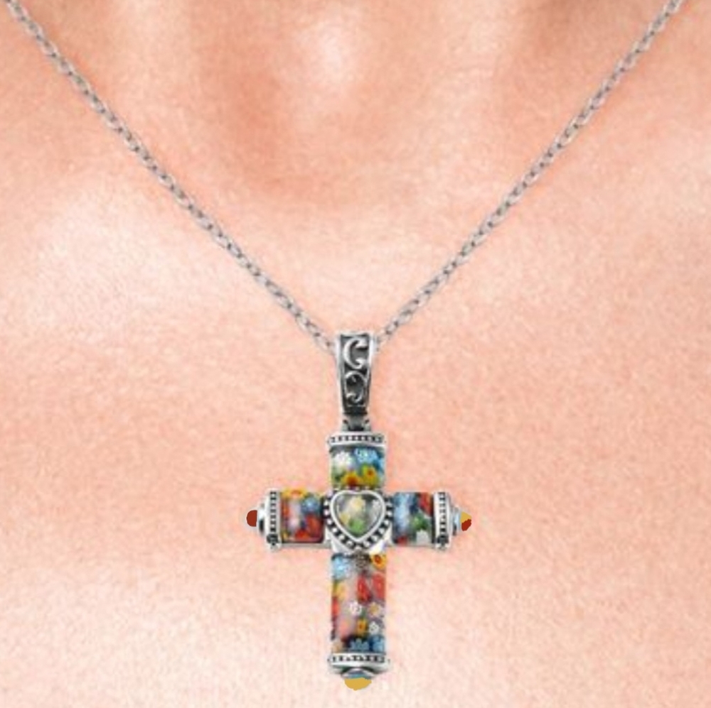 Vintage Byzantine Merano Glass Ant. St. Steel Cross 20"chain (Venace,Italy 🇮🇹) - Picture 4 of 7